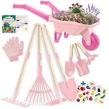 Qtioucp Kids Gardening Set with Wheelbarrow, Real Metal Garden Tools for Kids...