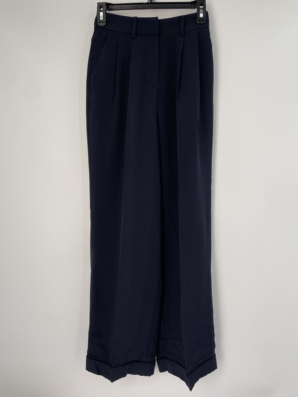 Lilysilk Womens Pants Navy Blue Size 2 Double Faced Charmeuse Silk Straight Leg