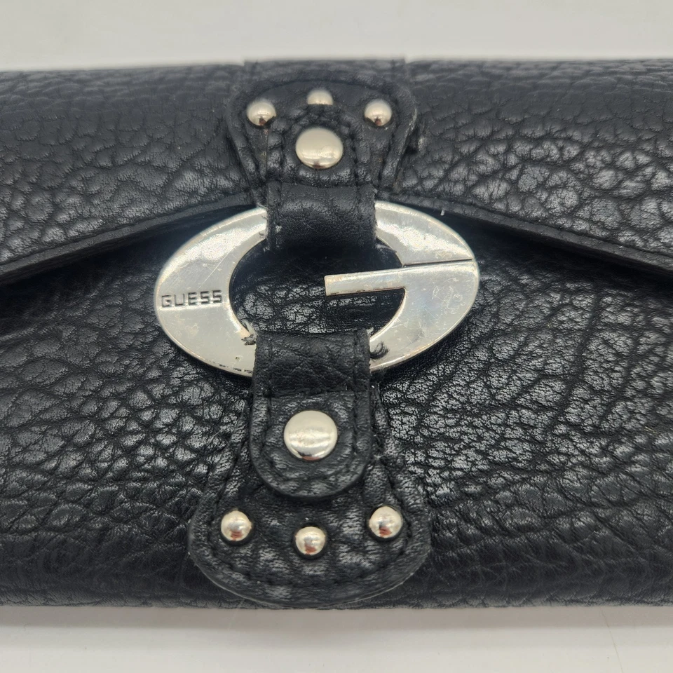 GUESS Negro Repujado Imitación Cuero Triple Plegable Cartera Mujer De Colección Y2K Foto 2 de 4