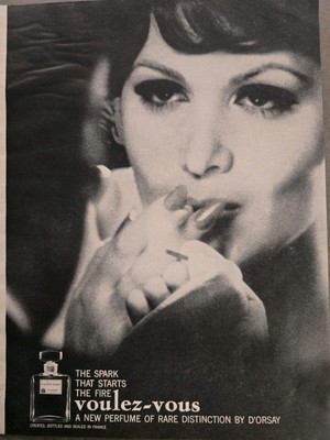1965 D'Orsay Voulez-vous perfume spark that starts the fire  vintage ad