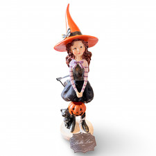 HOT Bella Lux Halloween Witch Pumpkin Cat Figurine NEW   Hard to Find Ship Today