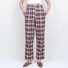 Vintage 1970s Plaid Lightweight Cotton Straight Leg Trouser S/M