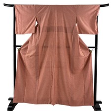 Silk Kimono M Salmon Pink Fine Pattern Used