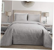 Mk Collection 3pc Solid Embossed Bedspread Bed King/California King Silver
