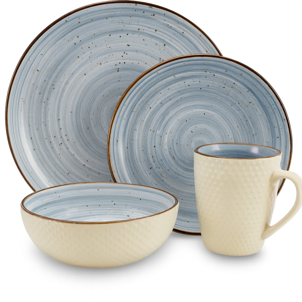 Elama Mellow 4-Piece Dinnerware Set in Powder Blue