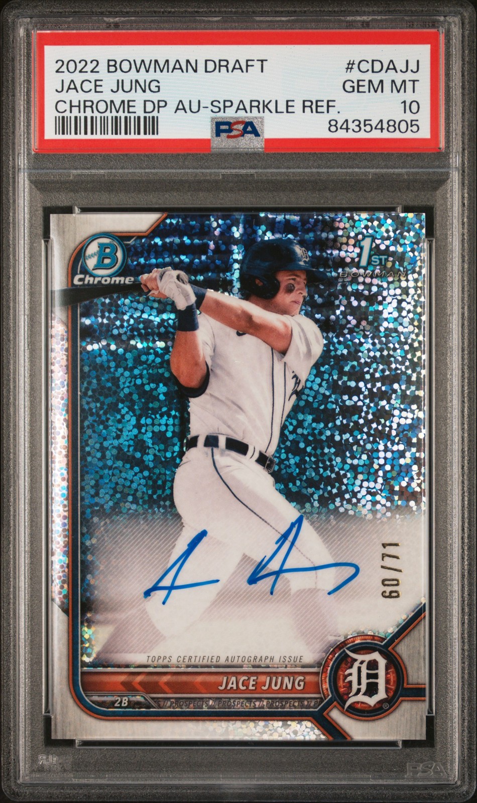 2022 Bowman Draft #CDA-JJ Jace Jung Chrome 1st Auto Sparkle PSA 10 #/71 POP 11