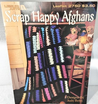 Leisure Arts Leaflet 2750 Scrap Happy Afghans - 3 Designs To Crochet - Vintage