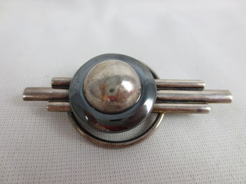 Broche Art Deco Vintage Reve Modernista Mediados de Siglo Plata Esterlina Ónix Hematita - Imagen 4 de 6