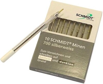 SCHMIDT  Minen 700 silberweiss, Silberminen, 10 Stück mit Halter