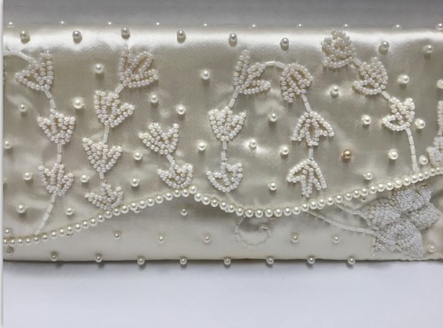 Vintage Ivory SATIN BEADED CLUTCH Bag Purse Sharonee Japan 9.5” X 4.5” ELEGANT! - 第 8/11 張圖片