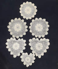 Crochet Lace Rosette Doily Beige Cotton 6 pcs Round and Heart