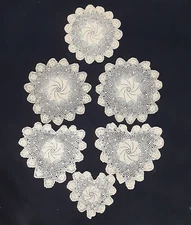 Crochet Lace Rosette Doily Beige Cotton 6 pcs Round and Heart