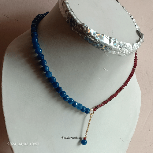 Collar de cadena de cuentas de perlas de ónix azul y granate facetado rojo regalo para ella - Imagen 2 de 4