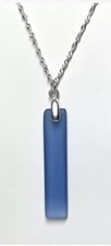 Handmade Sky Blue Puffed Rectangle Seaglass Necklace, Sterling Silver
