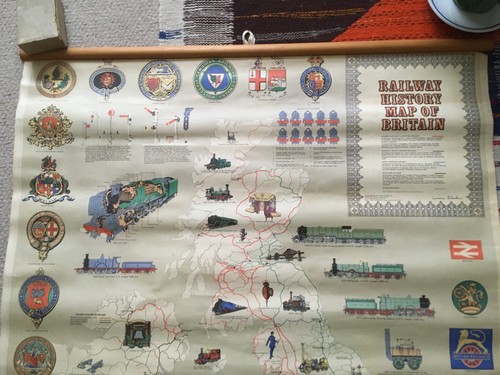 LARGE 39" X 31" VINTAGE RAILWAY HISTORY MAP OF GREAT BRITAIN POSTER IN VGC. - Picture 2 of 3