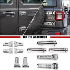 Tailgate/Door/Hood Hinge Handle Cover Trims for 18+ Jeep Wrangler JL 2Dr Chrome