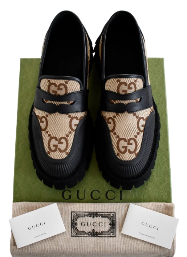 ️CHAUSSURES POUR HOMMES GUCCI noir/marron ébène MAXI GG JACQUARD CHUNKY LOAFER 9 US 9,5