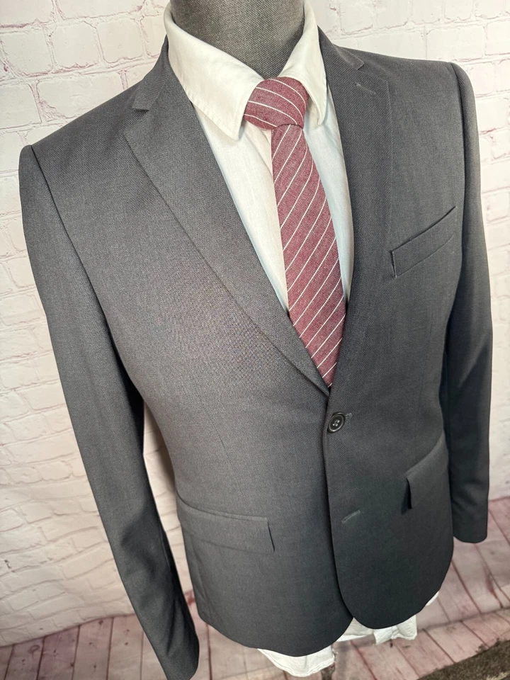 Calça H&M masculina carvão SLIM FIT 2 botões frente plana 2 peças terno 36R jaqueta 30x29 - Imagem 4 de 4