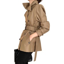British Style Womens Belt Hip Length Trench Coat Overcoat Double Breasted Spring