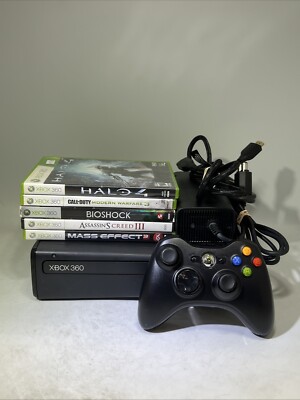 Xbox 360 S Slim 4GB Console Bundle Controller Lot Of 5 Games #ML4