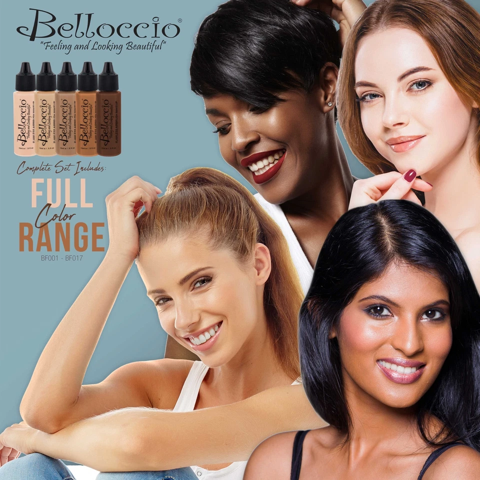 Belloccio 17 SHADE Airbrush Makeup FOUNDATION SET Fair Medium Tan Dark Face Kit - Image 3 of 4