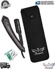 Black Barber Razor Stainless Steel Straight Folding Shaving Knife + Blades