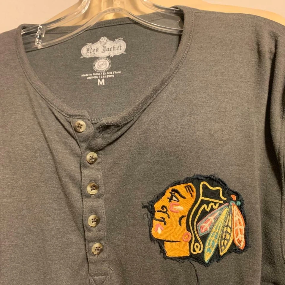 Chaqueta Roja Chicago Blackhawk Para Hombre Gris Manga Larga Camisa Talla Mediana Foto 3 de 3