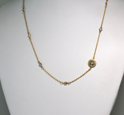 Michael Kors MK gold tone rhinestone Circle Logo chain Pendant Necklace AE6