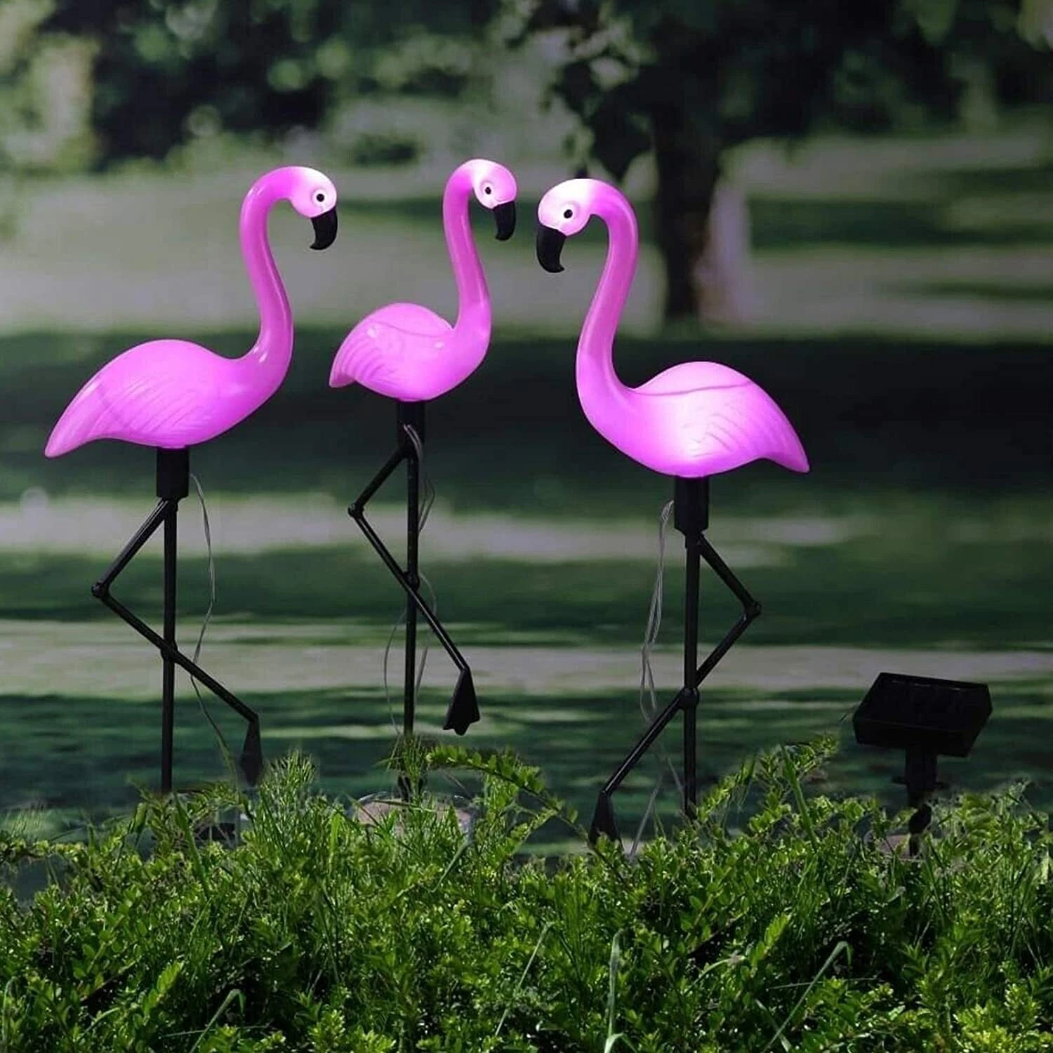 3Pcs Flamingo Solar Lights Outdoor Pink Flamingo Yard Stake Light Backyard Decor
