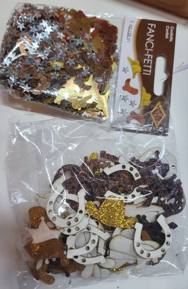 Cowboy Country Confetti - 10 (DIEZ) Paquetes - Vaquero, Botas, Sombreros, Estrellas, Zapatos de Caballo  Foto 2 de 4