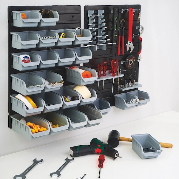 Wall Mounted 43pc Plastic Parts Storage Bins Boxes Tool Tidy Kit Garage Workshop