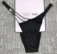 Victoria's Secret Very Sexy NWT Large Black Starstruck Shine Brazilian Panty