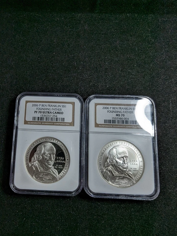 2 Coin Set 2006 P Ben Franklin $1 NGC PF 70 Ultra Cameo MS 70 Founding Father... - Image 4 of 4