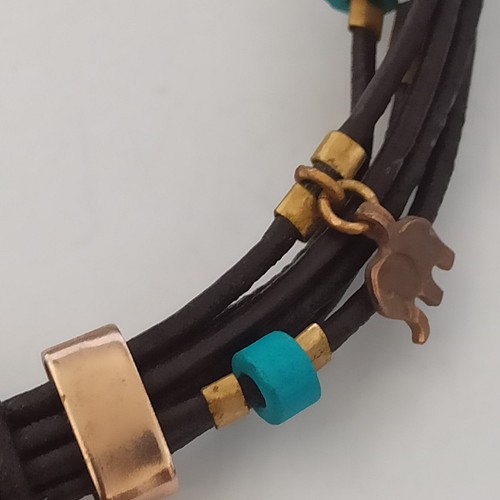 Bohemian Necklace Multi Leather Cord Artisan Turquoises Tone Beads Charm Boho 17 - Picture 7 of 18