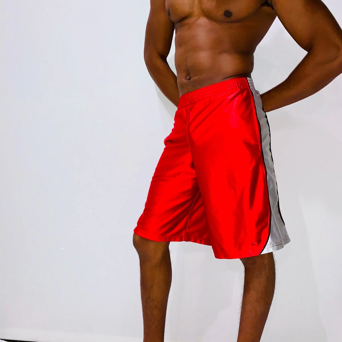 Rare Champion C9 Dazzle Basketball Shorts Shiny Silky Red Silver