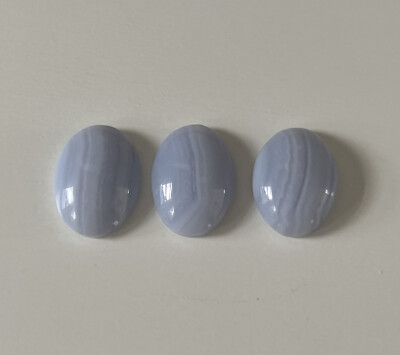 3 Oval Natural Blue Lace Agate Cabochons Loose Gemstones 18.3mm x 13.2mm x 5.5mm