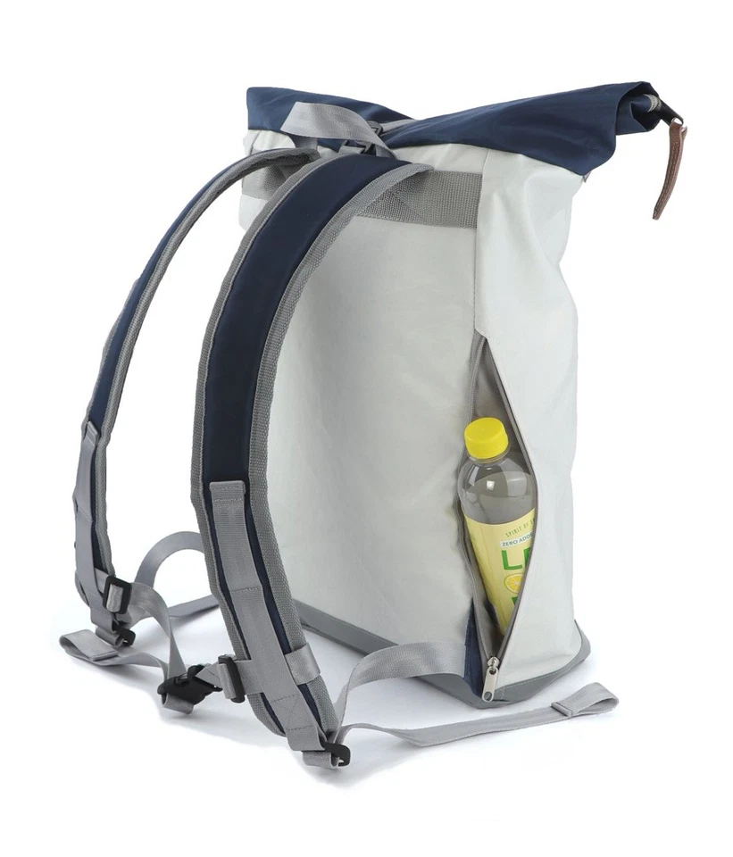 Rucksack recyceltes Segeltuch Tide XL Weiß Blau Laptopfach - Bild 3 von 4