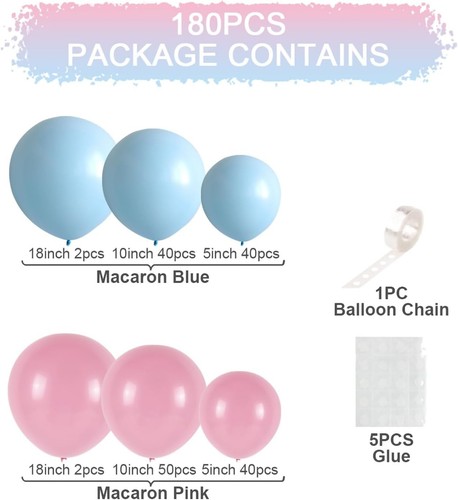 Luftballons Girlande Rosa und Blau, 176 Stück Gender Reveal Party Deko, Macaron - Bild 4 von 10