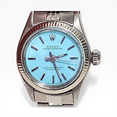 Rolex Oyster Perpetual Ladies 26 mm Blue Turquoise Dial Jubilee Steel Watch 6619