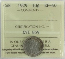 1929 Canada Ten Cent - ICCS EF-40