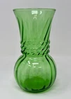Vintage Anchor Hocking Green Swirl Glass Vase 6" Ribbed