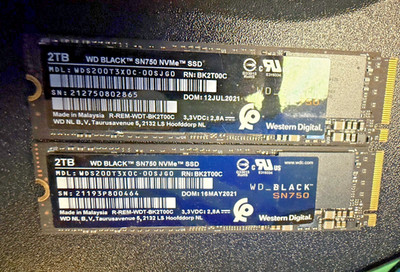 Western Digital SN750 2TB, Internal (WDS200T3X0C) Solid State Drive (Lot of 2)