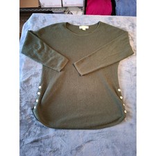 Michael Kors Women Olive Green Waffle Knit Side Button Tunic Sweater Small
