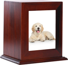 Dog Urns for Ashes, Wood Pet Urn with Photo Frame, Pets Ashes Box Cremation for