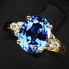 Astonishing Vivid Blue Sapphire 2.12Ct 925 Sterling Silver 24K Gold Rings Size 6