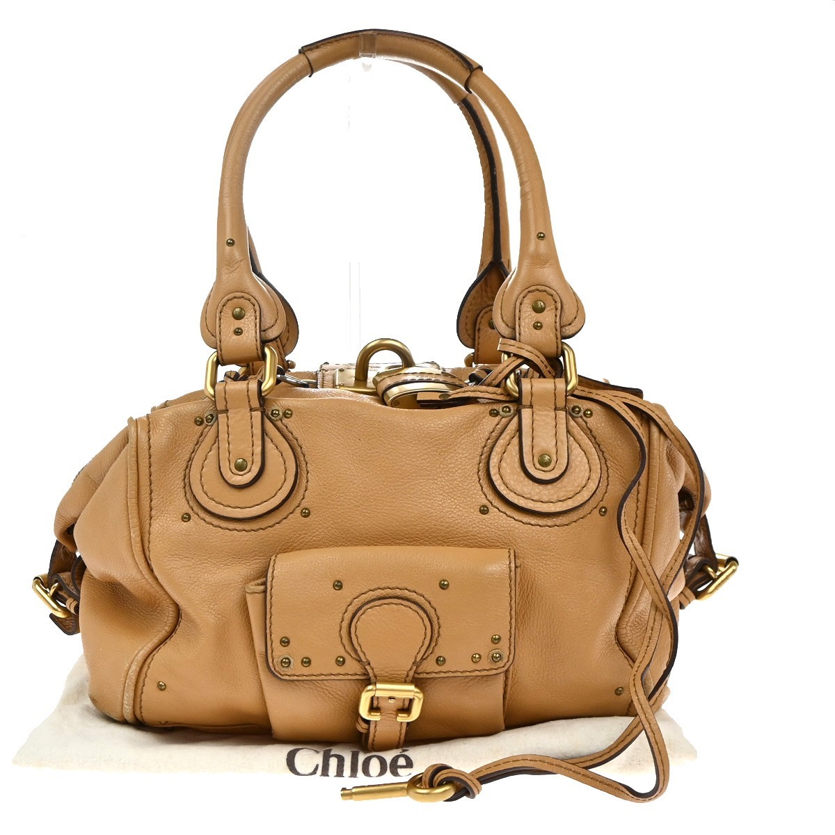 CHLOE Logo Paddington Padlock Shoulder Hand Bag Leather Brown GHW