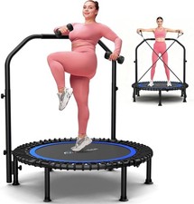 450lbs Folding Mini Exercise Trampoline w/Adjustable Handle Round Jumping Time 