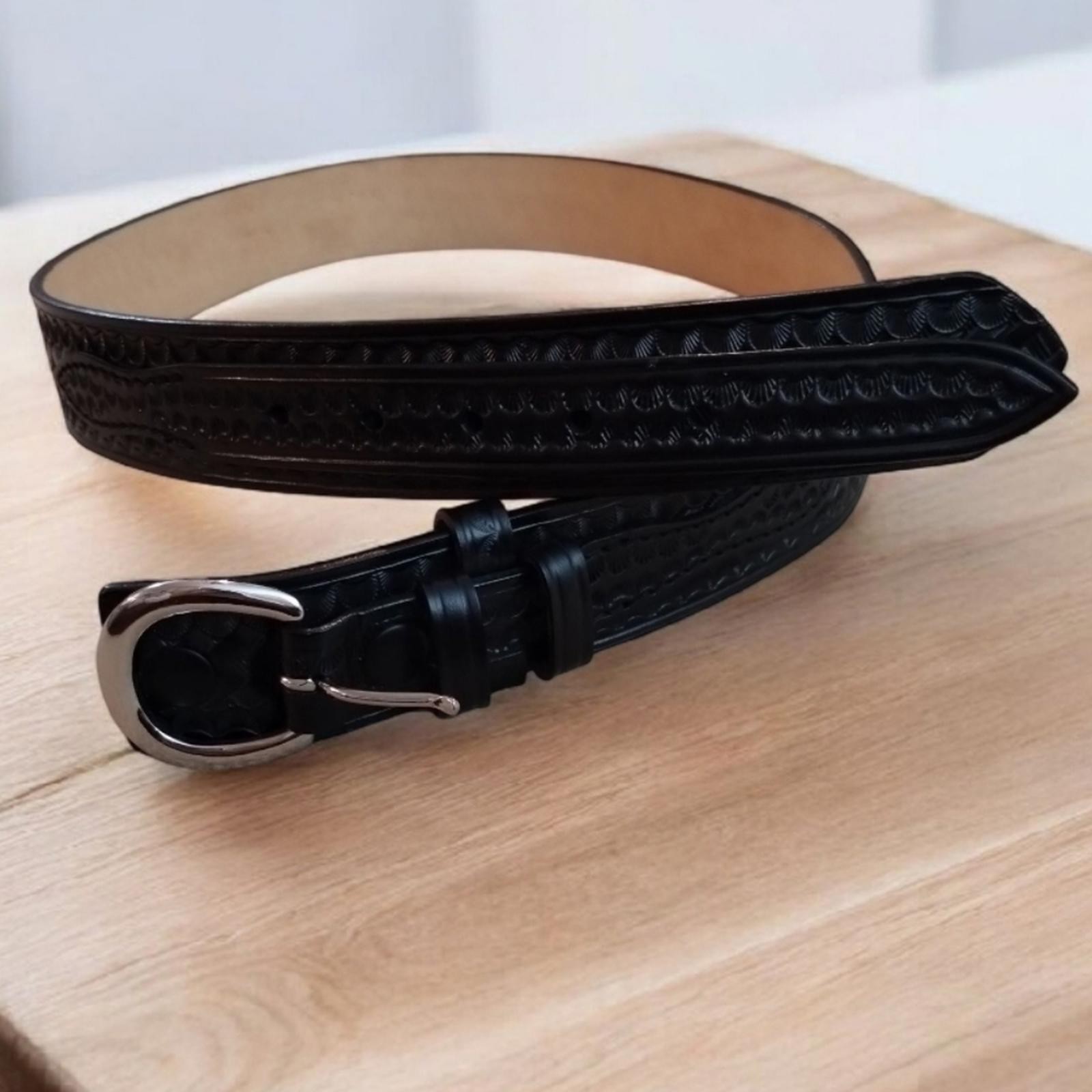 Men's Dutyman Basketweave Style Black Leather Belt with Silver Buckle Size 40