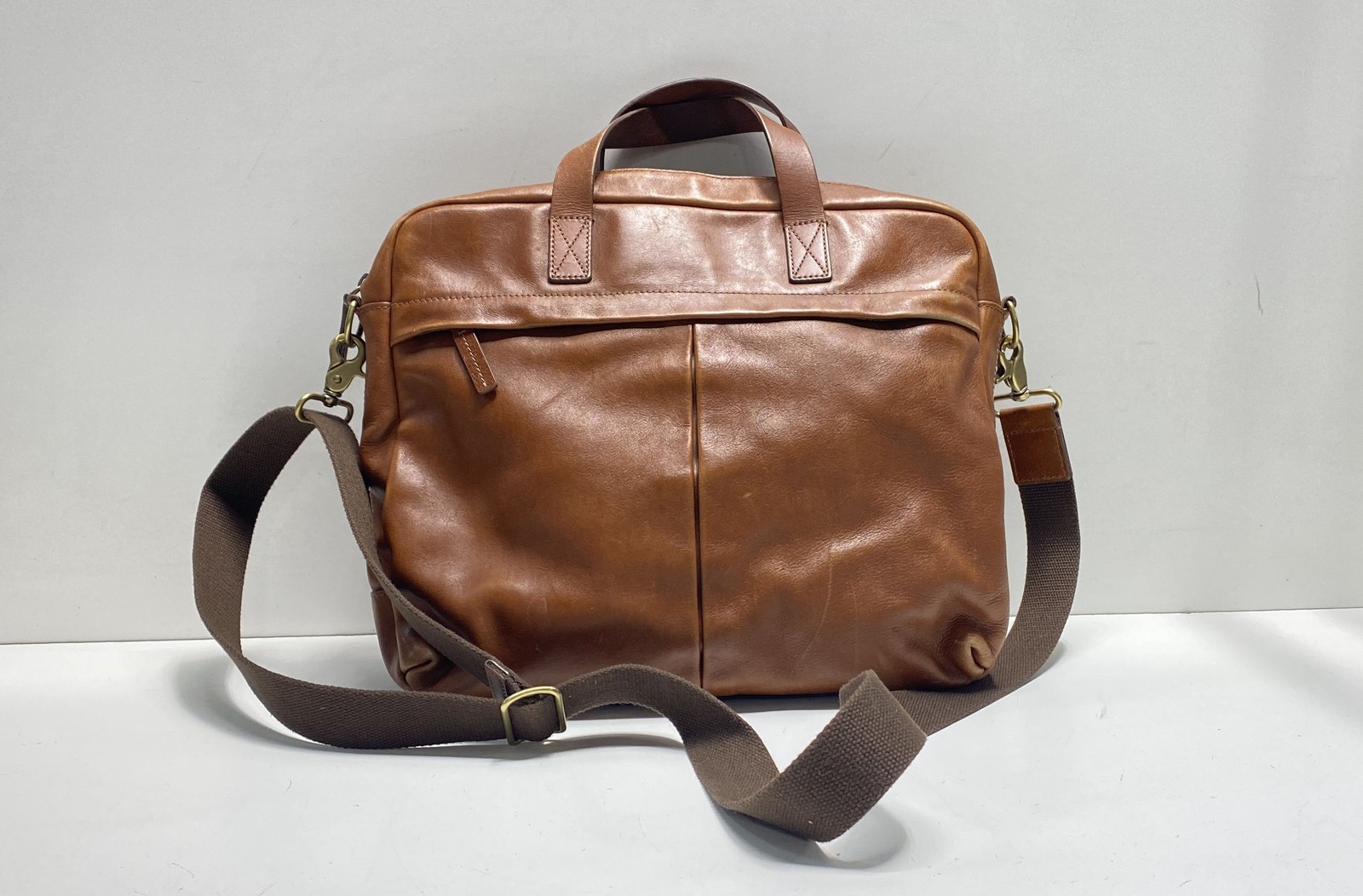 Fossil Messenger Bag Brown Solid Leather Adjustab… - image 1
