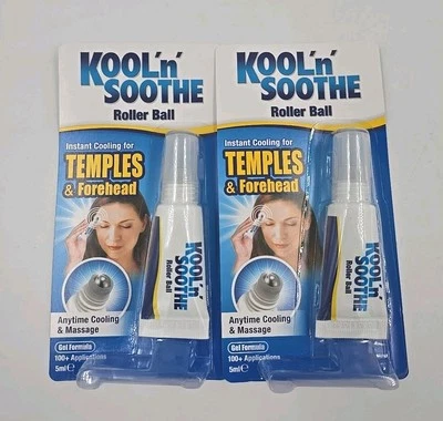 2 X Kool n Soothe Roller Ball Instant Cooling & Massage For Temples & Forehead